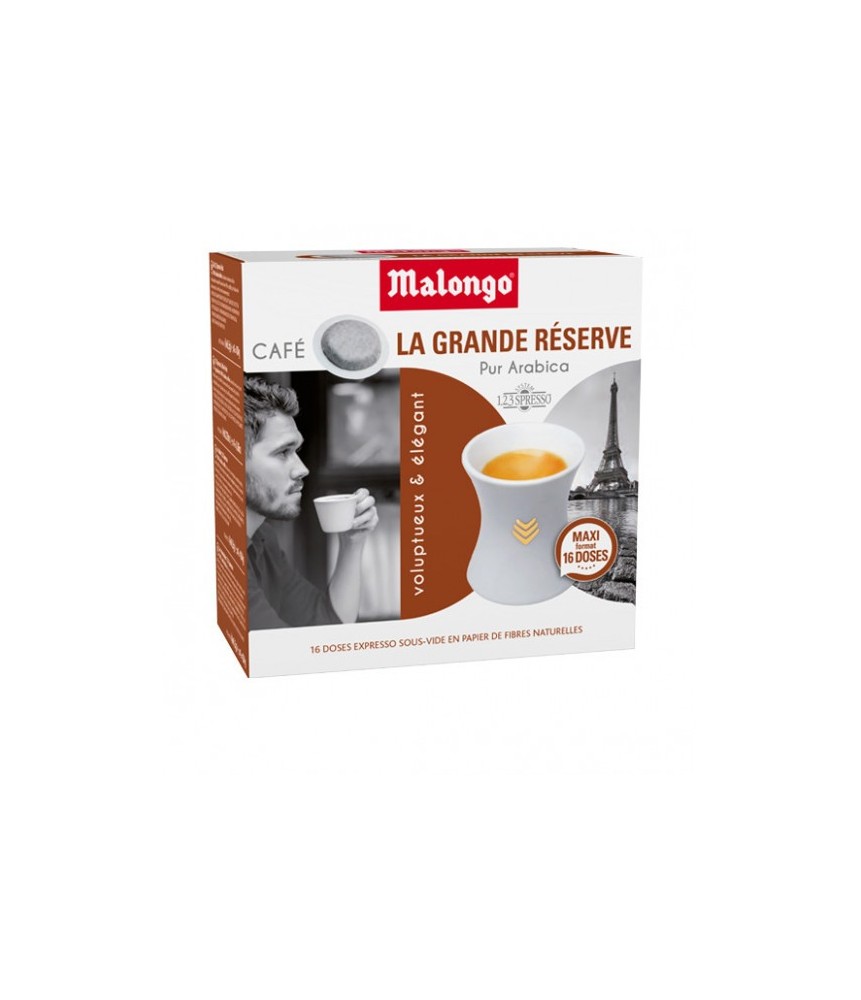 Café dosettes Compatibles Malongo Espresso la grande réserve tasse MALONGO  CAFE : la boite de 16 dosettes à Prix Carrefour